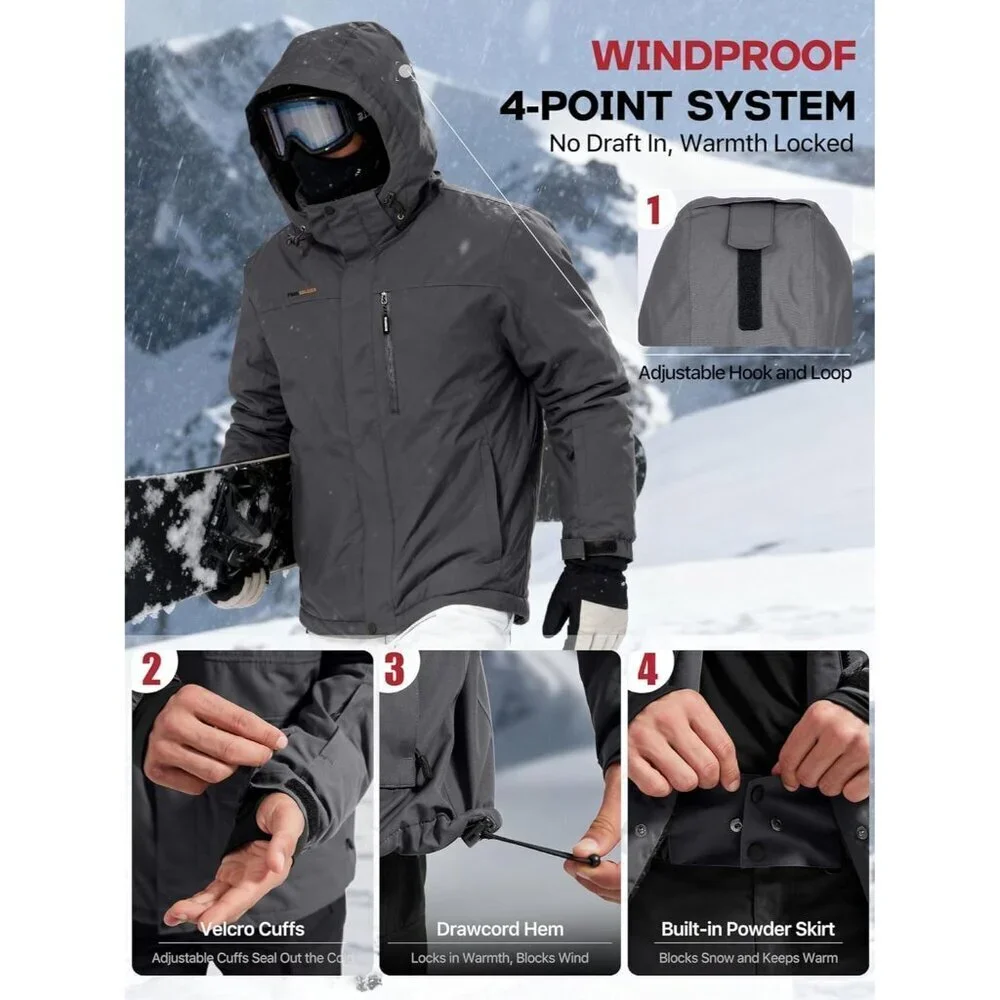 Men's Charcoal Gray Waterproof Ski Snow Fleece Lined Warm Winter Rain Jacket